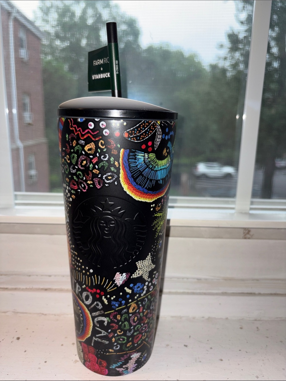 Starbucks Black Tumbler with Multicolor Rainbow Design-Farm Rio collection